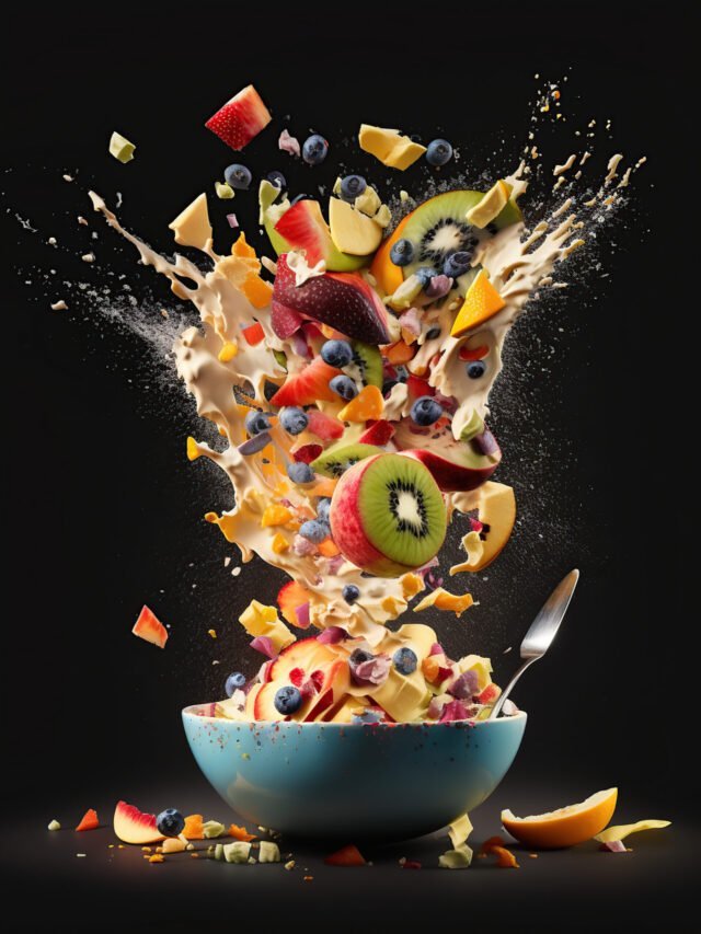 fruit salad spilling on the floor was a mess of vibrant colors and textures Generative Ai